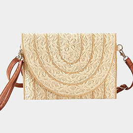 Stitch Detailed Straw Clutch Bag / Crossbody Bag