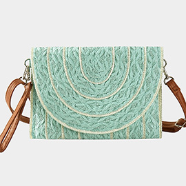 Stitch Detailed Straw Clutch Bag / Crossbody Bag