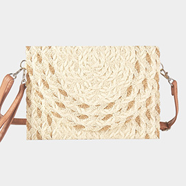 Mixed Color Detail Straw Clutch / Crossbody Bag