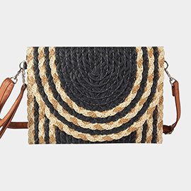 Mixed Color Detail Straw Clutch / Crossbody Bag