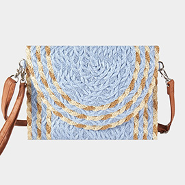 Mixed Color Detail Straw Clutch / Crossbody Bag