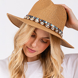 Straw Sun Hat with Puka Sell And Multi Colored Band