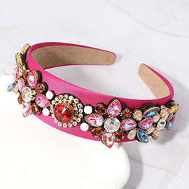 Flower Stone Cluster Embellished Satin Feel Headband