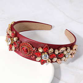 Flower Stone Cluster Embellished Satin Feel Headband