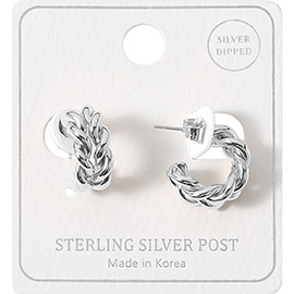 Silver Dipped Sterling Silver Post Braided Mini Hoop Earrings