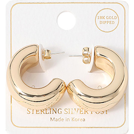 18K Gold Dipped Sterling Silver Post Chunky Hoop Earrings