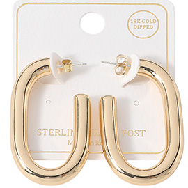 18K Gold Dipped Sterling Silver Post Oval Hoop Earrings