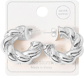 Silver Dipped Sterling Silver Post Twisted Hoop Earrings