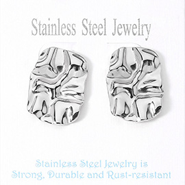 Stainless Steel Textured Rectangle Plate Earrings