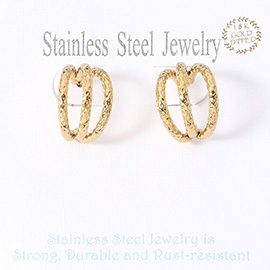 18K Gold Dipped Stainless Steel Textured Split Hoop Earrings