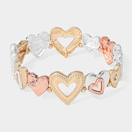 Stone Embellished Metal Heart Stretch Bracelet