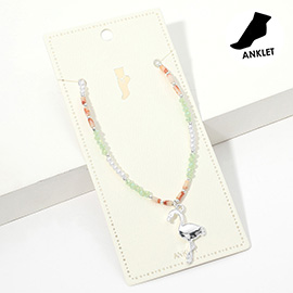 Metal Flamingo Charm Pearl Faceted Beaded Anklet