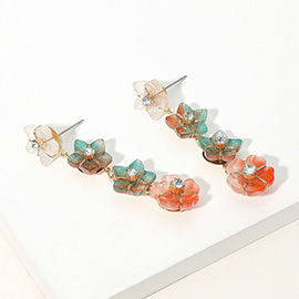 Stone Bezel Pointed Ombre Resin Flower Link Dropdown Dangle Earrings