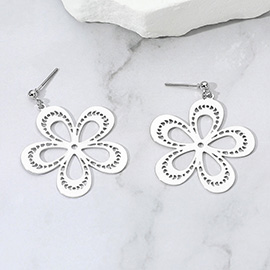 Textured Metal Cutout Flower Dangle Earrings