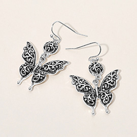 Antique Metal Butterfly Dangle Earrings