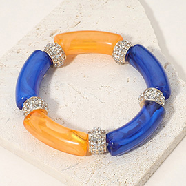 Stone Paved Ring Celluloid Acetate Bar Beaded Stretch Bracelet