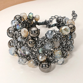 Metal Ball Faceted Beads Ball Wire Beaded Wide Bracelet