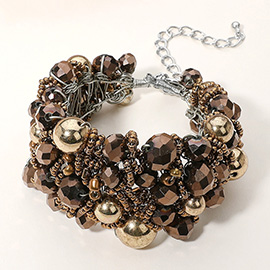 Metal Ball Faceted Beads Ball Wire Beaded Wide Bracelet