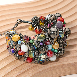 Metal Ball Faceted Beads Ball Wire Beaded Wide Bracelet