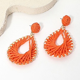 Raffia Wrapped Teardrop Dangle Earrings