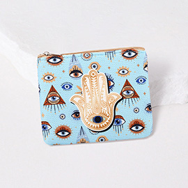 Evil Eye Hamsa Hand Pattern Printed Mini Pouch Bag