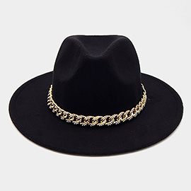 Stone Paved Chain Band Pointed Fedora Hat