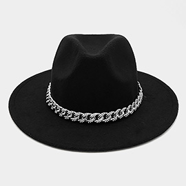 Stone Paved Chain Band Pointed Fedora Hat