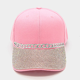 Bling Studded Brim Chain Pointed Baseball Cap