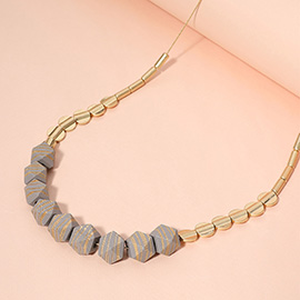 Wood Accented Metal Long Necklace