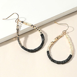 Square Beaded Open Teardrop Dangle Earrings