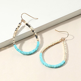 Square Beaded Open Teardrop Dangle Earrings