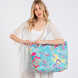 Hand Drawn Girls Printed Beach Tote Bag