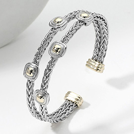 Two Tone Square Cluster Pointed Braided Split Cuff Bracelet