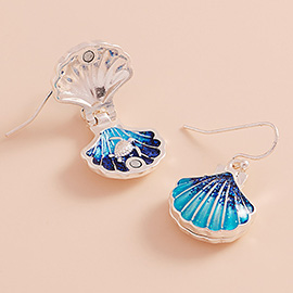 Enamel Sea Shell Locket Dangle Earrings