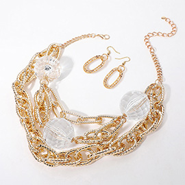 Chunky Acrylic Ball Textured Chain Layered Statement Necklace