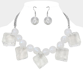 Lucite Cube Ball Beaded Statement Necklace