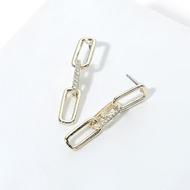 14K Gold Plated CZ Stone Paved Paperclip Chain Dropdown Earrings