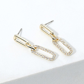 14K Gold Plated CZ Stone Paved Paperclip Chain Dropdown Earrings