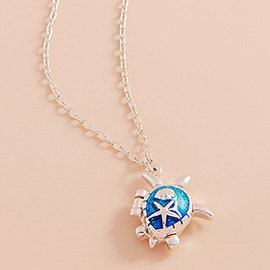 Enamel Sea Turtle Locket Pendant Necklace