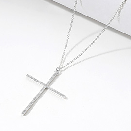 14K Gold Plated CZ Stone Paved Cross Pendant Necklace