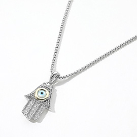 14K Gold Plated CZ Stone Paved Evil Eye Hamsa Hand Pendant Necklace