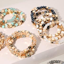 3PCS - Metal Cube Faceted Beaded Stretch Multi Layered Bracelets