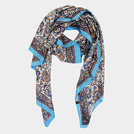 Abstract Paisley Pattern Printed Oblong Silky Satin Scarf Shawl