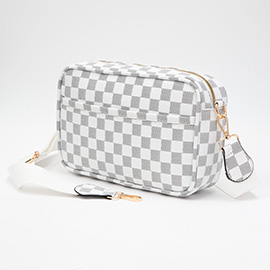 Faux Leather Checkered Pattern Rectangle Crossbody Bag