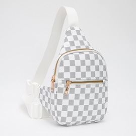 Faux Leather Checkered Pattern Sling Bag