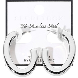 SECRET BOX_Stainless Steel Hypoallergenic Oval Hoop Earrings