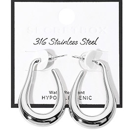 SECRET BOX_Stainless Steel Hypoallergenic Teardrop Hoop Earrings