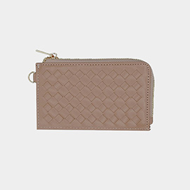 Faux Leather Basket Weave Flat Card Holder Wallet with Wristlet