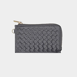 Faux Leather Basket Weave Flat Card Holder Wallet with Wristlet