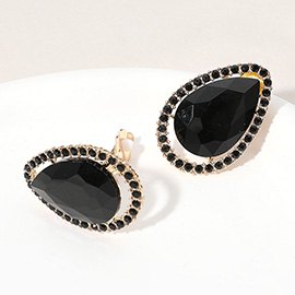 Teardrop Stone Evening Clip On Earrings